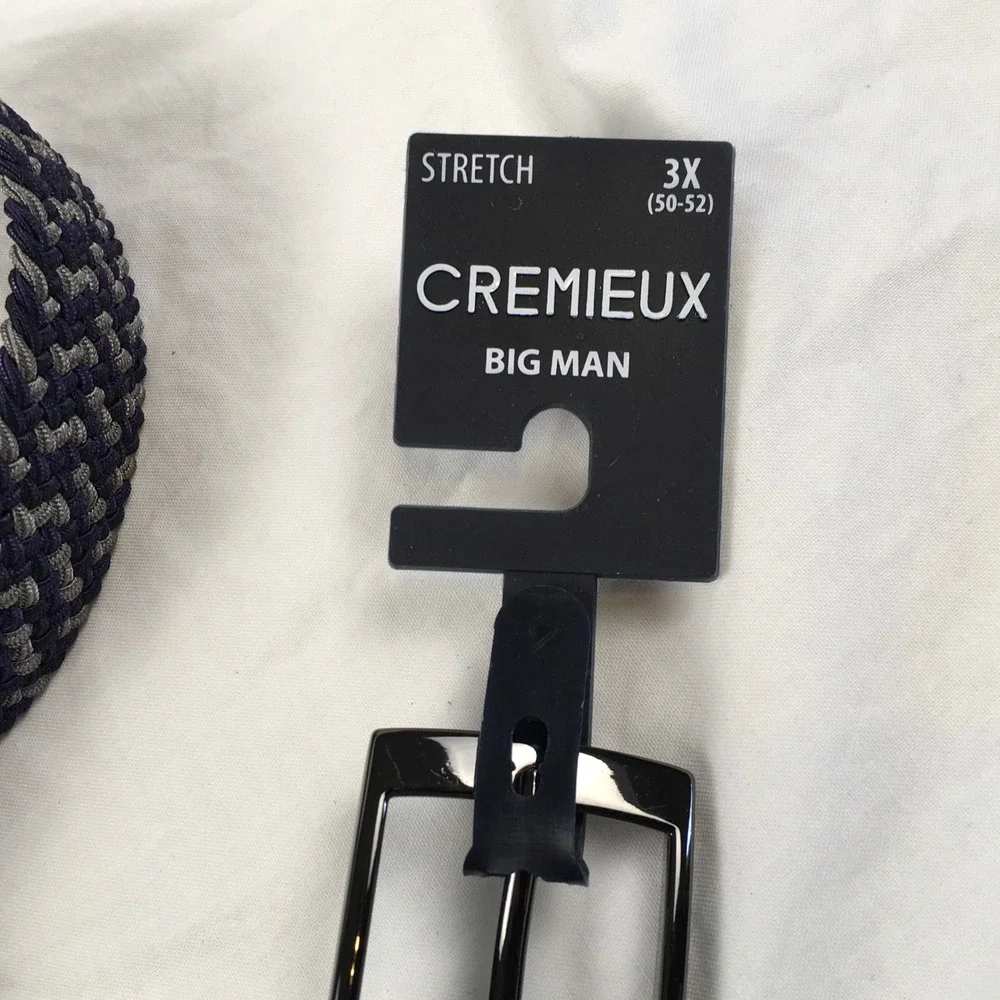 Cremieux Big Man Navy Grey Woven Stretch Braided Belt 3X 50-52 Casual Classic
